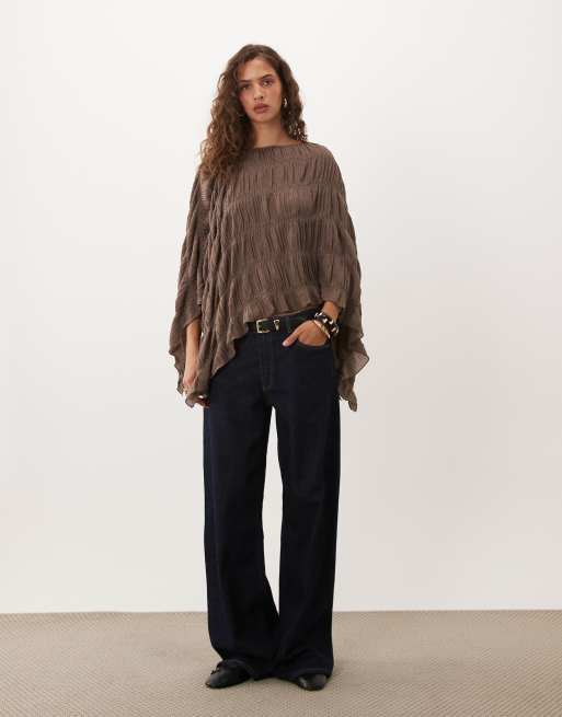 ASOS DESIGN textured fabric asymmetric cape in in brown, 2 of 4