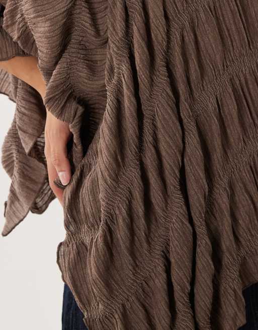 ASOS DESIGN textured fabric asymmetric cape in in brown, 3 of 4