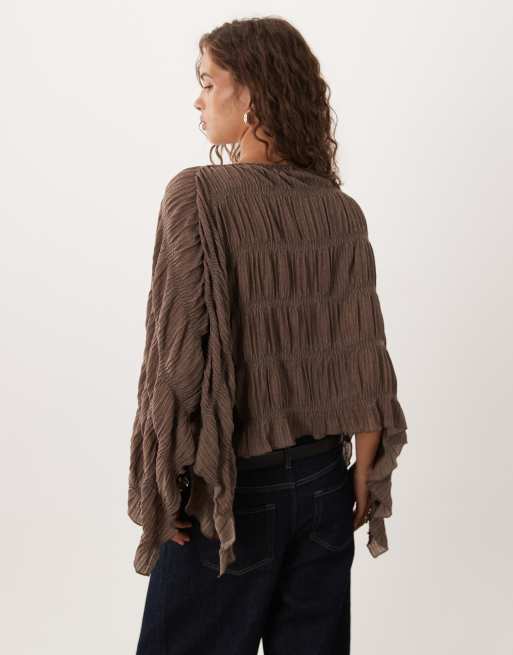 ASOS DESIGN textured fabric asymmetric cape in in brown, 4 of 4