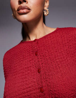 Asos Design Textured Fitted Cardigan In Red