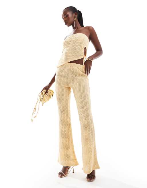 ASOS DESIGN textured flare pants in buttermilk (part of a set)