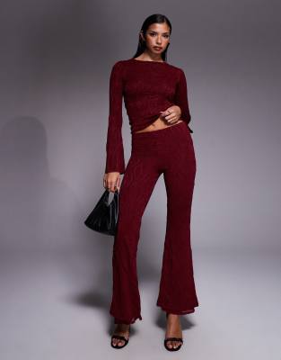 Asos Design Textured Flared Long Sleeve Top In Red