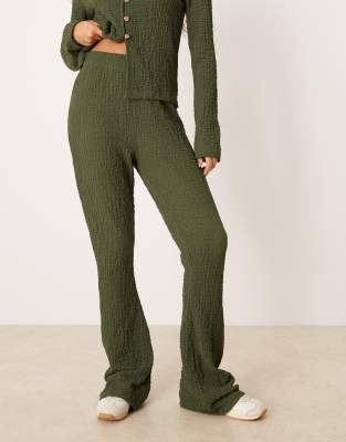 Asos Design Textured Flared Pants In Green