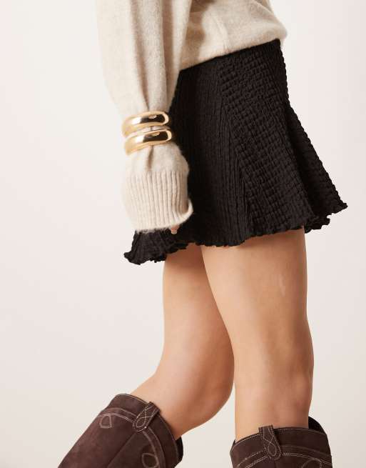 ASOS DESIGN textured flippy flare mini skirt in black, 2 of 5