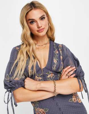 Lace Tiered Floral Embroidered Mesh Midi Dress ASOS DESIGN A-line Midi Dress  With Cluster Embellishment