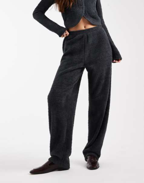 ASOS DESIGN textured fluffy barrel leg pants in gray - part of a set - view 1