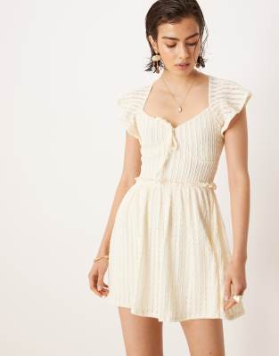 Asos Design Textured Flutter Sleeve Mini Dress In White