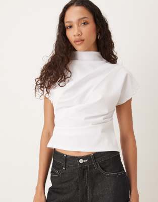 Asos Design Textured Formal Draped Tee In White