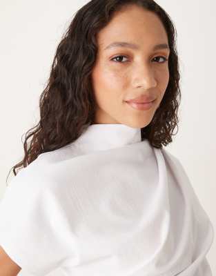 Asos Design Textured Formal Draped Tee In White