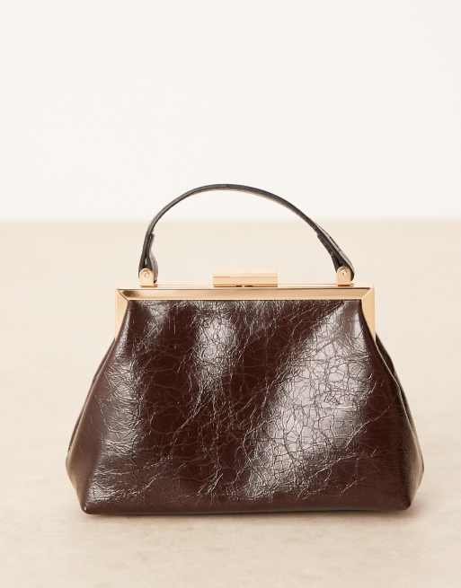 ASOS DESIGN textured frame mini clutch bag in chocolate