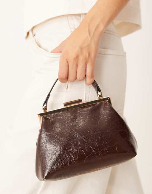 ASOS DESIGN textured frame mini clutch bag in chocolate