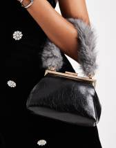ASOS DESIGN satin pouch clutch bag with chain detail in plum