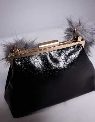 Asos Design Textured Frame Mini Clutch Bag With Faux Fur Top Handle In Red