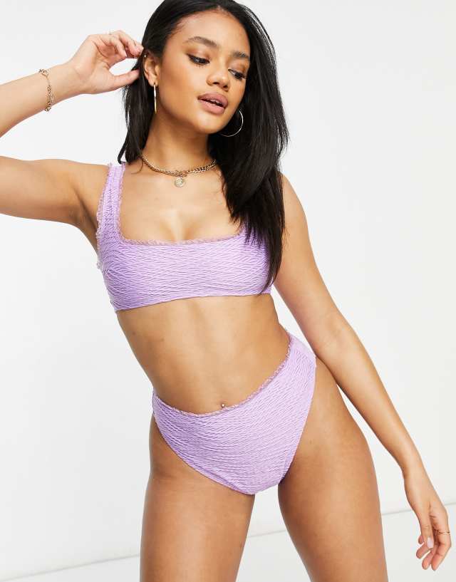 ASOS DESIGN - textured frill crop bikini top in lilac