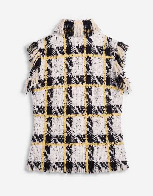 ASOS DESIGN textured fringe check knit tank in check, 6 of 7