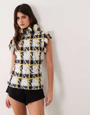 Asos Design Textured Fringe Knit Tank Top In Black