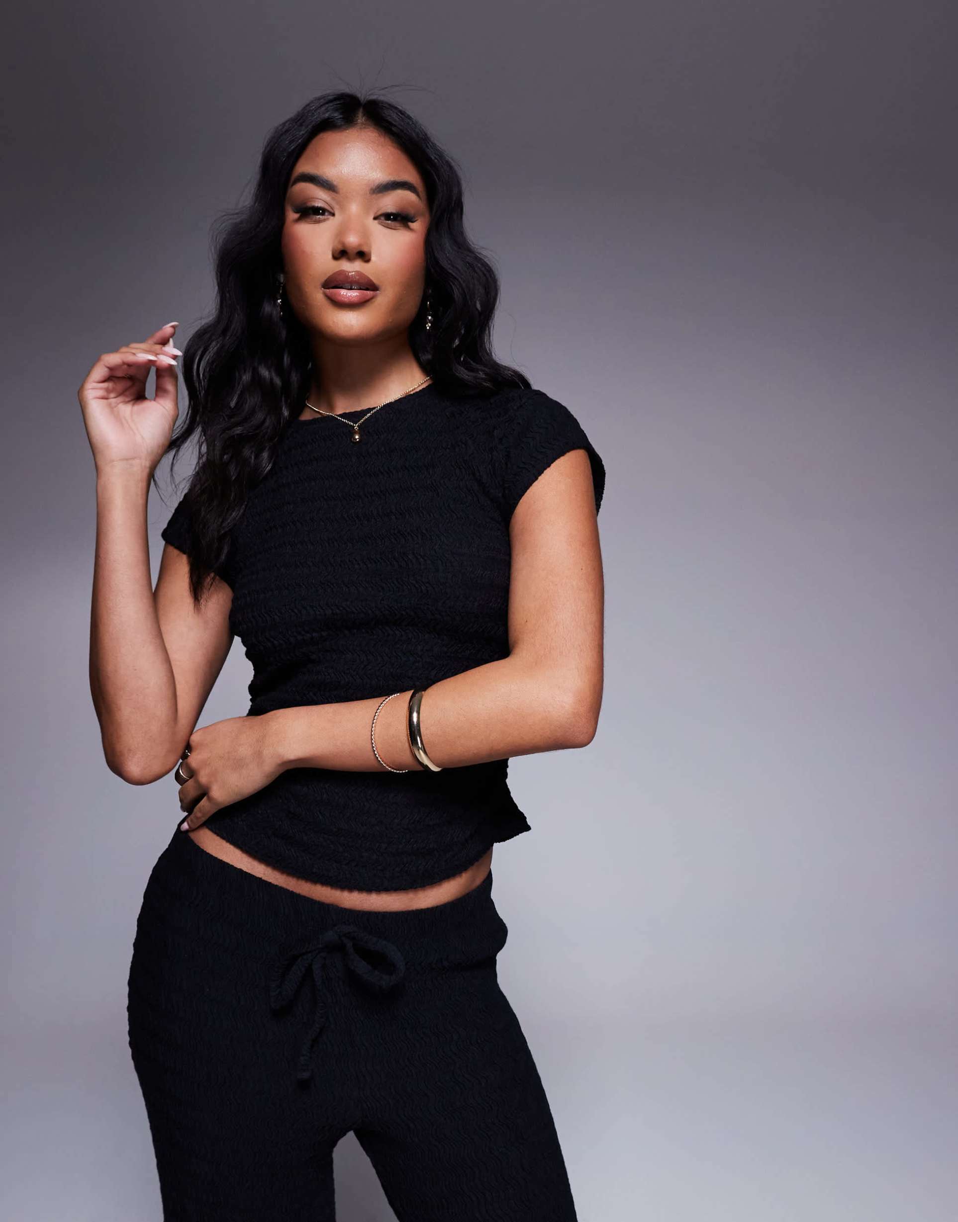 asos design textured gathered side baby t-shirt in black