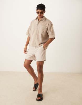 ASOS DESIGN textured half sleeve shirt in hessian