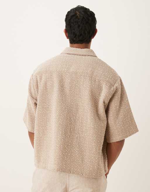 ASOS DESIGN textured half sleeve shirt in hessian, 3 of 4