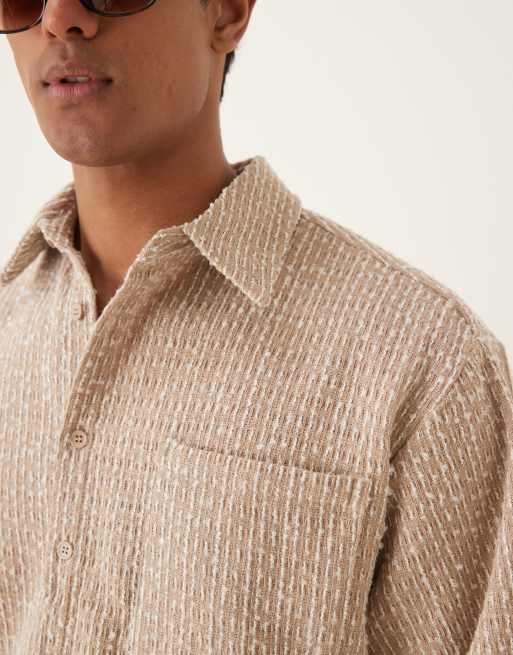 ASOS DESIGN textured half sleeve shirt in hessian