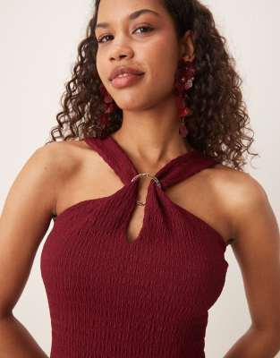 Asos Design Textured Halter Cut Out Dress With Hardware Detail