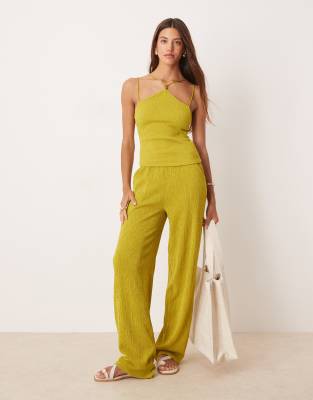 Asos Design Textured Halter Neck Cami Top With Bead Detail In Yellow