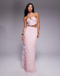 [ASOS DESIGN] ASOS DESIGN textured halter neck maxi dress with shell trim in pink 6 Pink