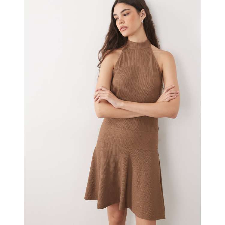 asos brown halter dress ASOS Design - Lace Trim Halter Neck Midaxi Dress - Women - Polyester - 14 US