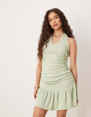 Asos Design Textured Halter Neck Mini Dress-no Color
