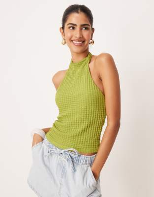 ASOS DESIGN textured halter top in green - view 1