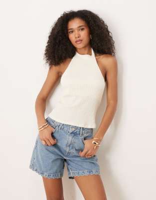 [ASOS DESIGN] ASOS DESIGN textured halter top in ivory-White L Ivory