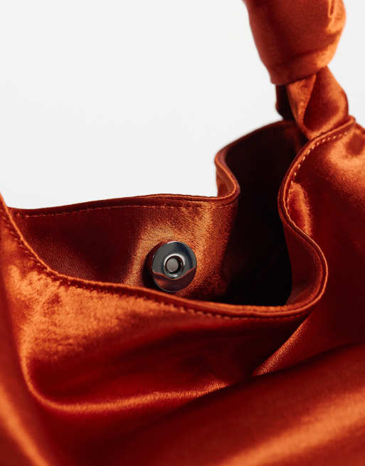 ASOS DESIGN textured hammered satin small shoulder bag in rust, 3 of 4