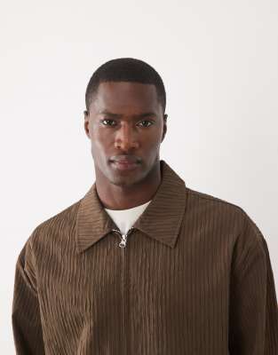 Asos Design Textured Harrington Jacket In Neutral