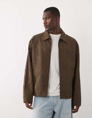 Asos Design Textured Harrington Jacket In Neutral