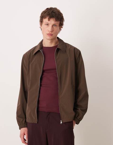 ASOS DESIGN textured harrington jacket in brown - view 1