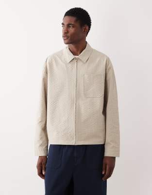 Asos Design Textured Harrington Jacket In Neutral
