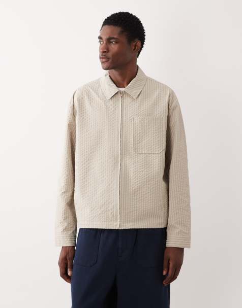 ASOS DESIGN textured harrington jacket in stone - view 1