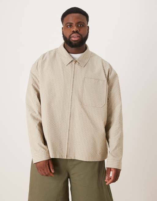 ASOS DESIGN textured harrington jacket in stone, 2 of 5