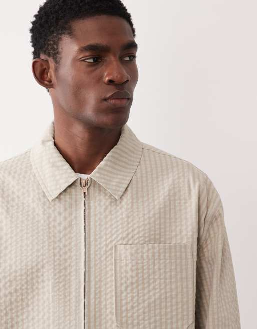 ASOS DESIGN textured harrington jacket in stone, 5 of 5