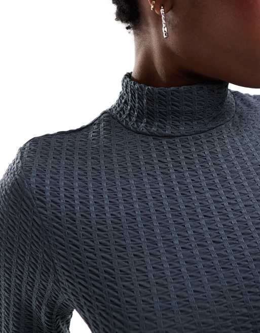 ASOS DESIGN textured high neck long sleeve bodysuit in grey, 3 of 4