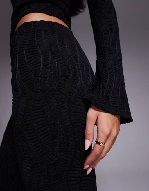 ASOS DESIGN textured high waist flared leg pants in black - part of a set, 4 of 5
