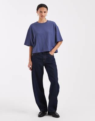 Asos Design Textured Jersey Boxy Crop T-shirt In Blue