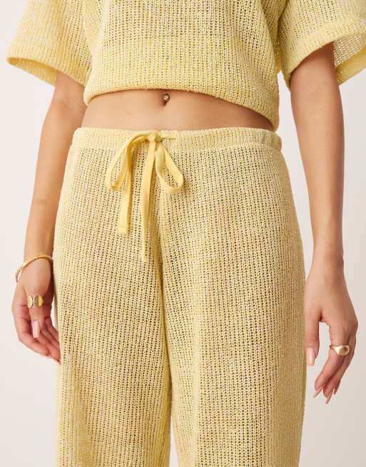 ASOS DESIGN textured jersey in wide leg pants in lemon - part of a set, 3 of 5
