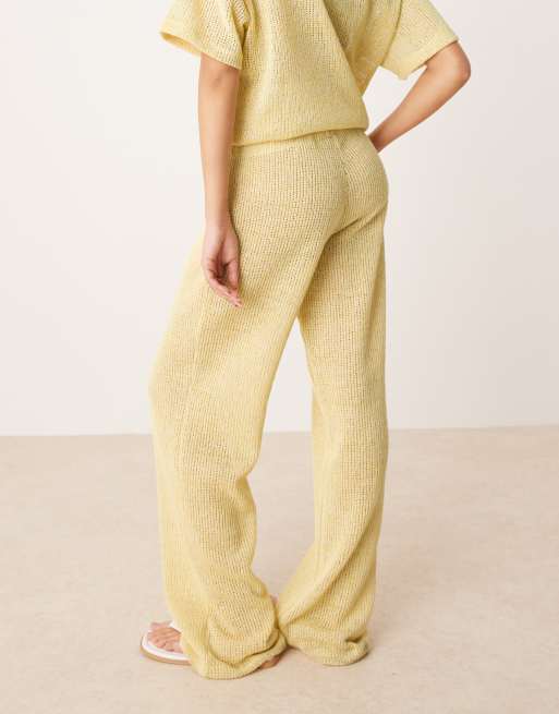 ASOS DESIGN textured jersey in wide leg pants in lemon - part of a set, 4 of 5