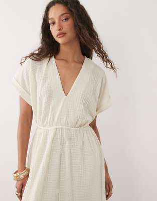 ASOS DESIGN textured jersey midi swing dress in white | ASOS