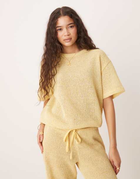 ASOS DESIGN textured jersey oversized short sleeve co-ord in lemon - view 1