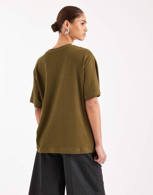 ASOS DESIGN textured jersey  oversized t-shirt in olive, 3 of 4
