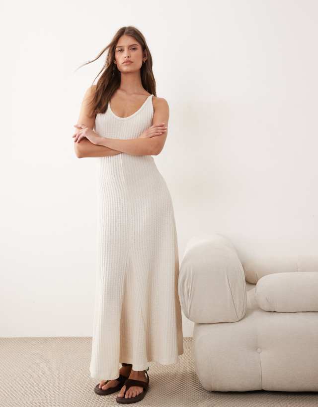 jersey scoop neck dress ASOS DESIGN textured midi in cream Prom dress