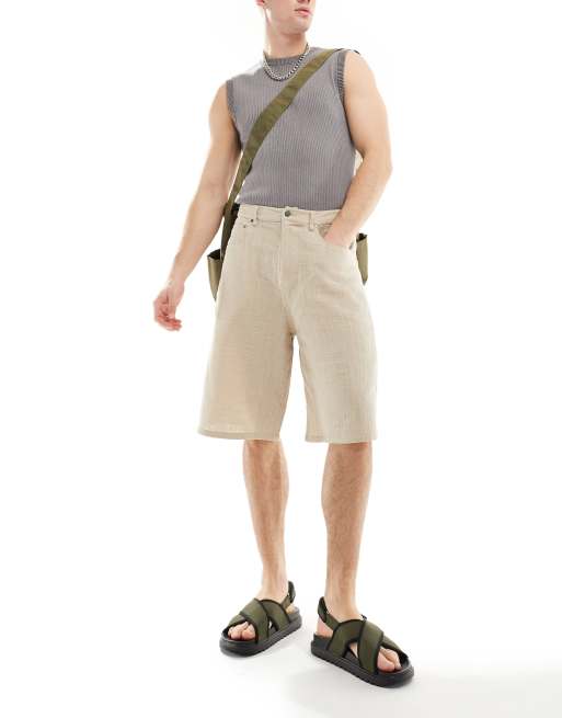 ASOS DESIGN textured jorts in stone