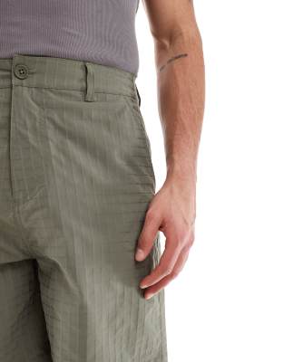 Asos Design Textured Jorts With Workwear Patch In Brown